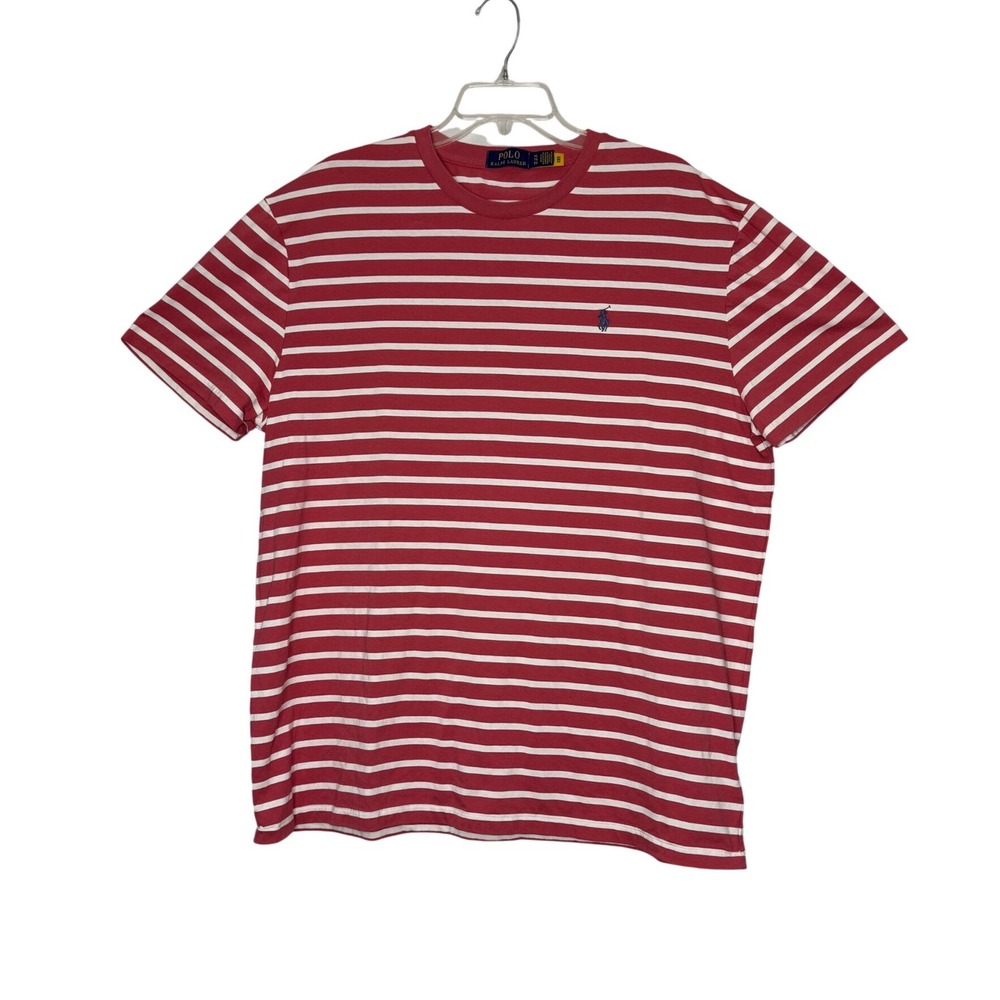 Polo Ralph Lauren T Shirt XL Striped Coral Red White Cotton Pony Logo Tee